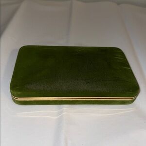 Vintage Lady Buxton Travel Jewelry Box Case Olive Velvet Green gold Interior